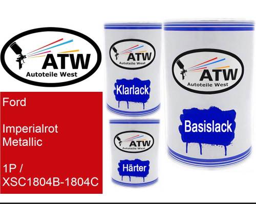 Ford, Imperialrot Metallic, 1P / XSC1804B-1804C: 500ml Lackdose + 500ml Klarlack + 250ml Härter - Set, von ATW Autoteile West.